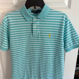 Ralph Lauren Turquoise and White Striped Polo (M)